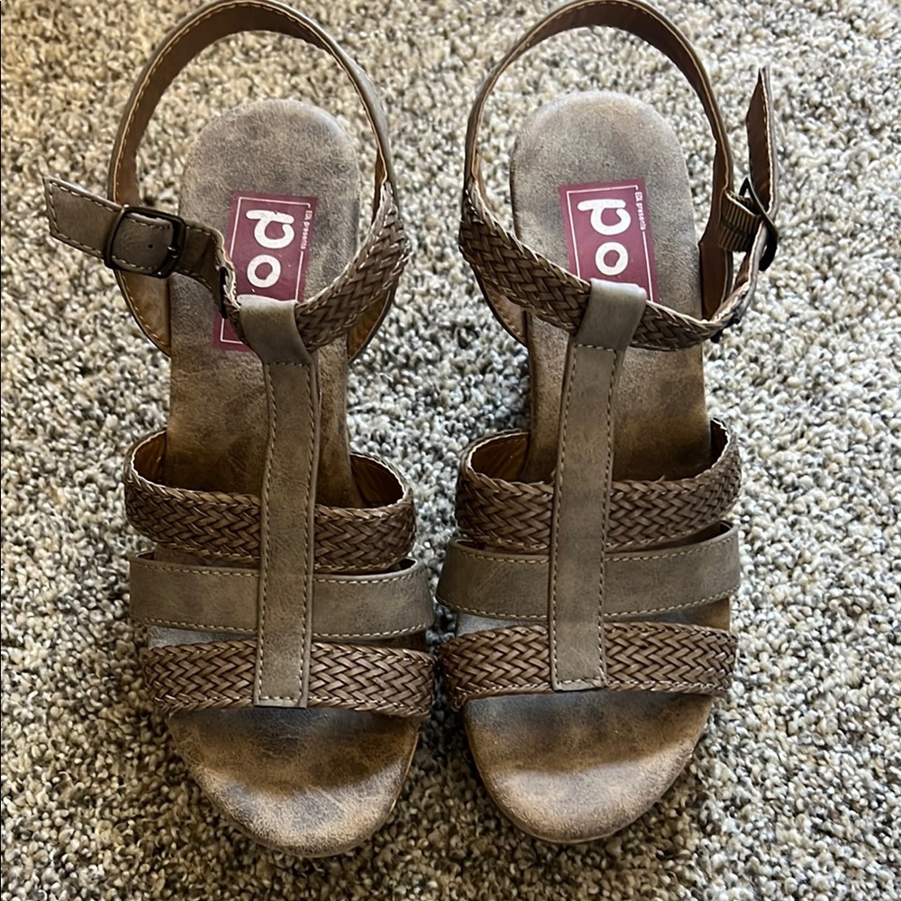 Brown Strappy Wedge Sandals